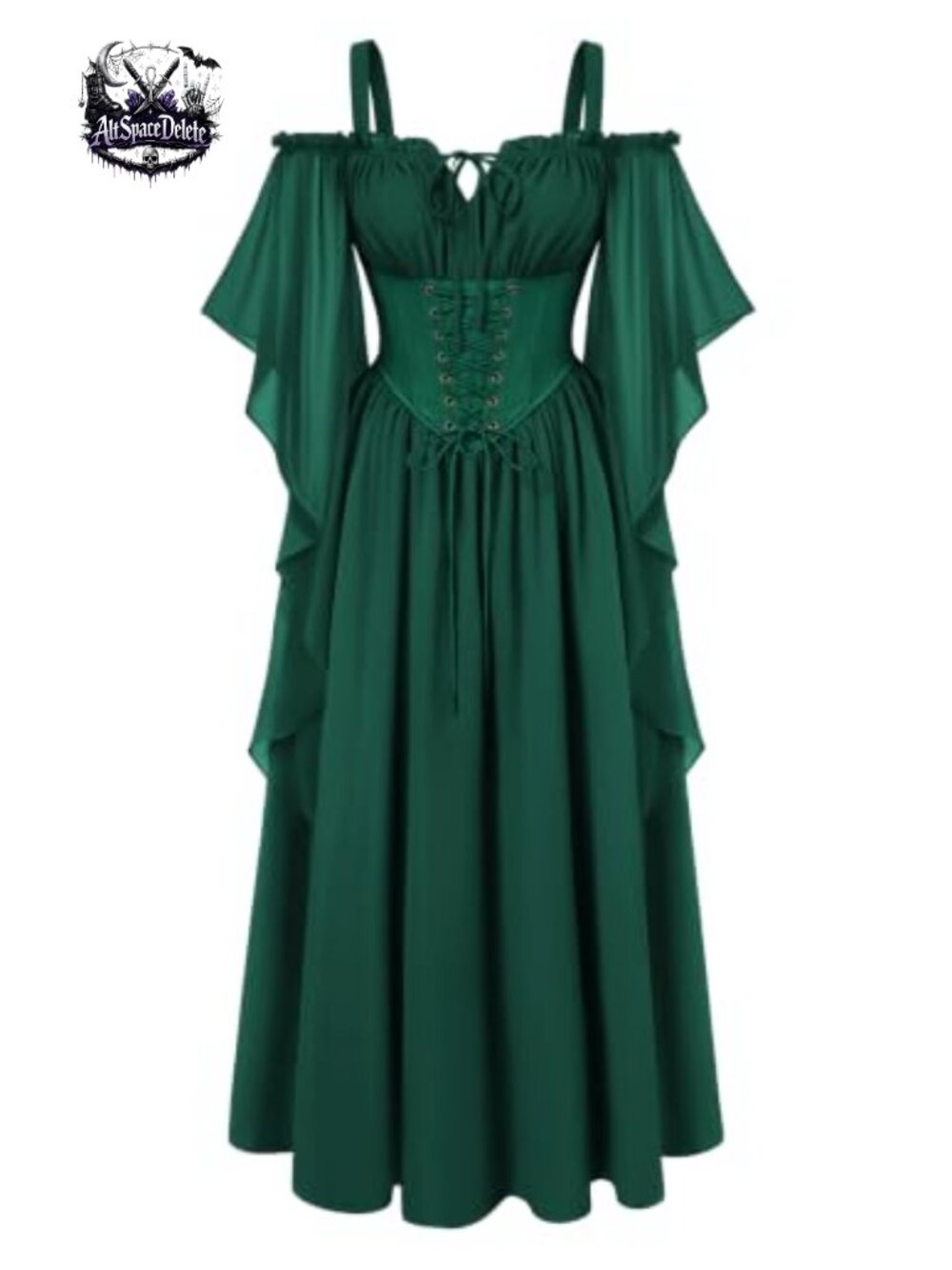 Renaissance Corset Waist Chiffon Costume Dress Off Shoulder Bell Sleeve